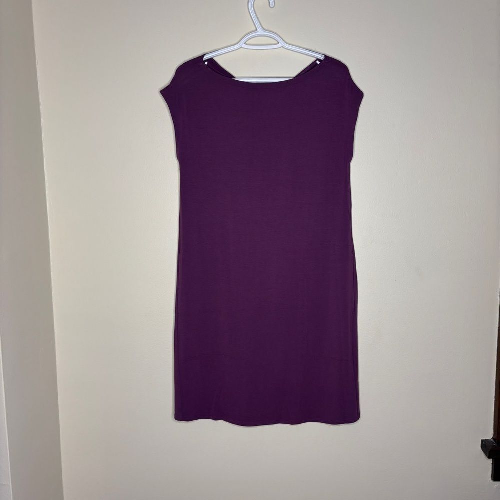 Eileen Fisher purple bateau neck viscose jersey twist purple dress size small